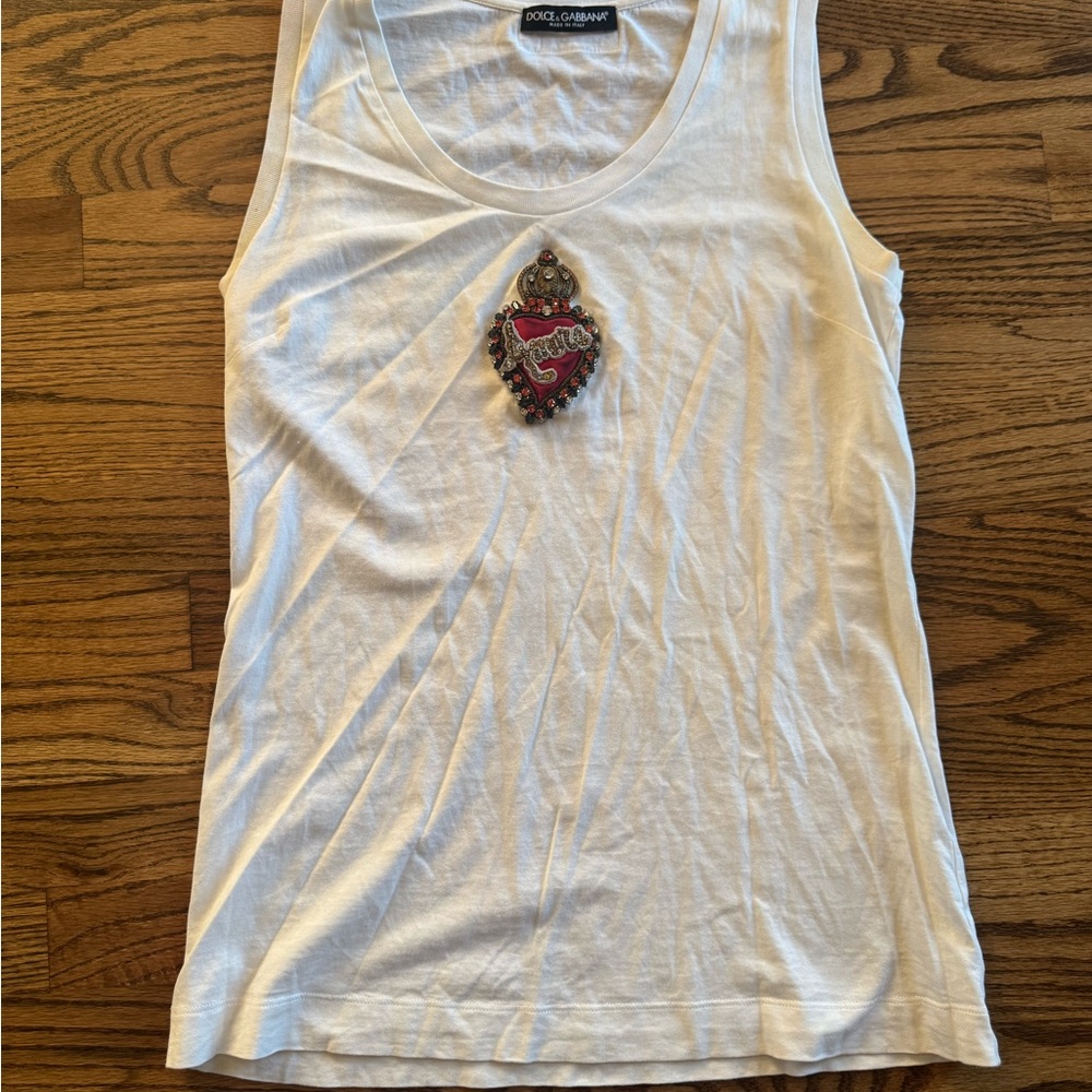 Dolce & Gabbana White Tank Top with Red Embellishment